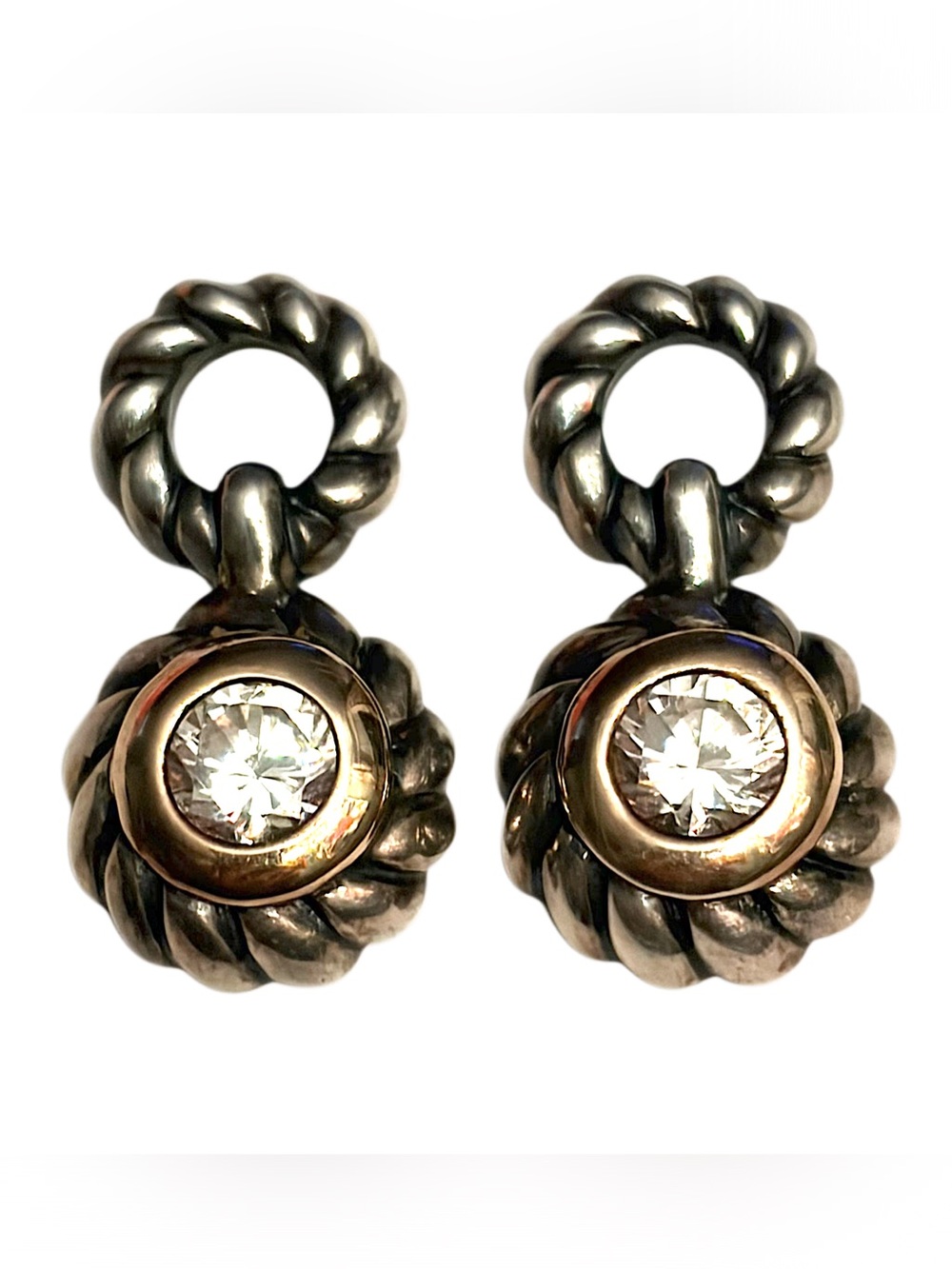 Sterling Silver 925 14k Gold CZ Earrings Cable Design